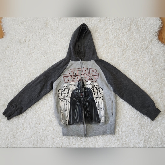 Star Wars Kids Black Gray Zip-Up Hoodie Sz M 7/8 Darth Vader Graphic Sweatshirt - Picture 1 of 5